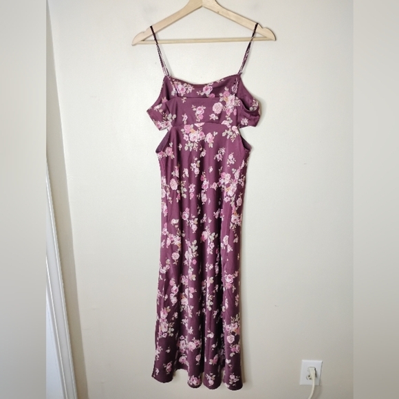 Altar’d State Wryn Satin Midi Dress | Side Cutouts Floral | S - Picture 8 of 12